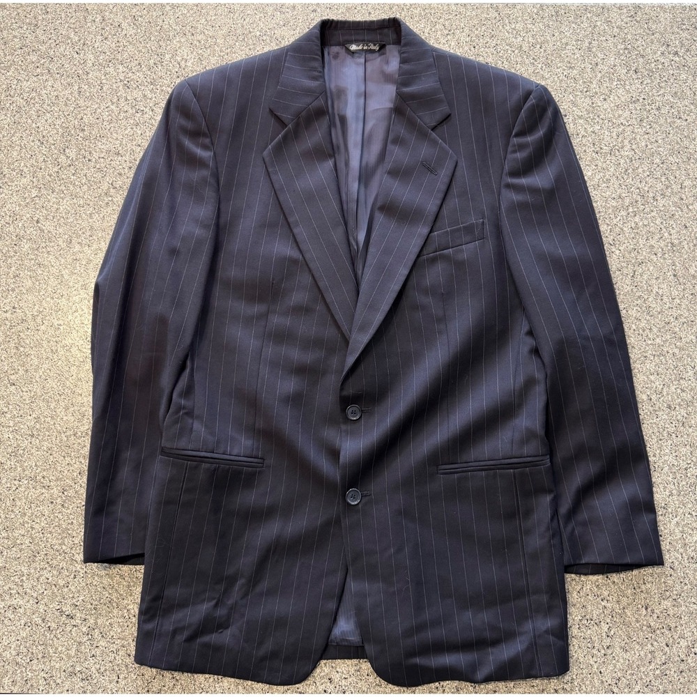 Vito Rufolo Blazer Coat Mens 39L Navy Pinstripe Vintage Wool Made Italy Positano